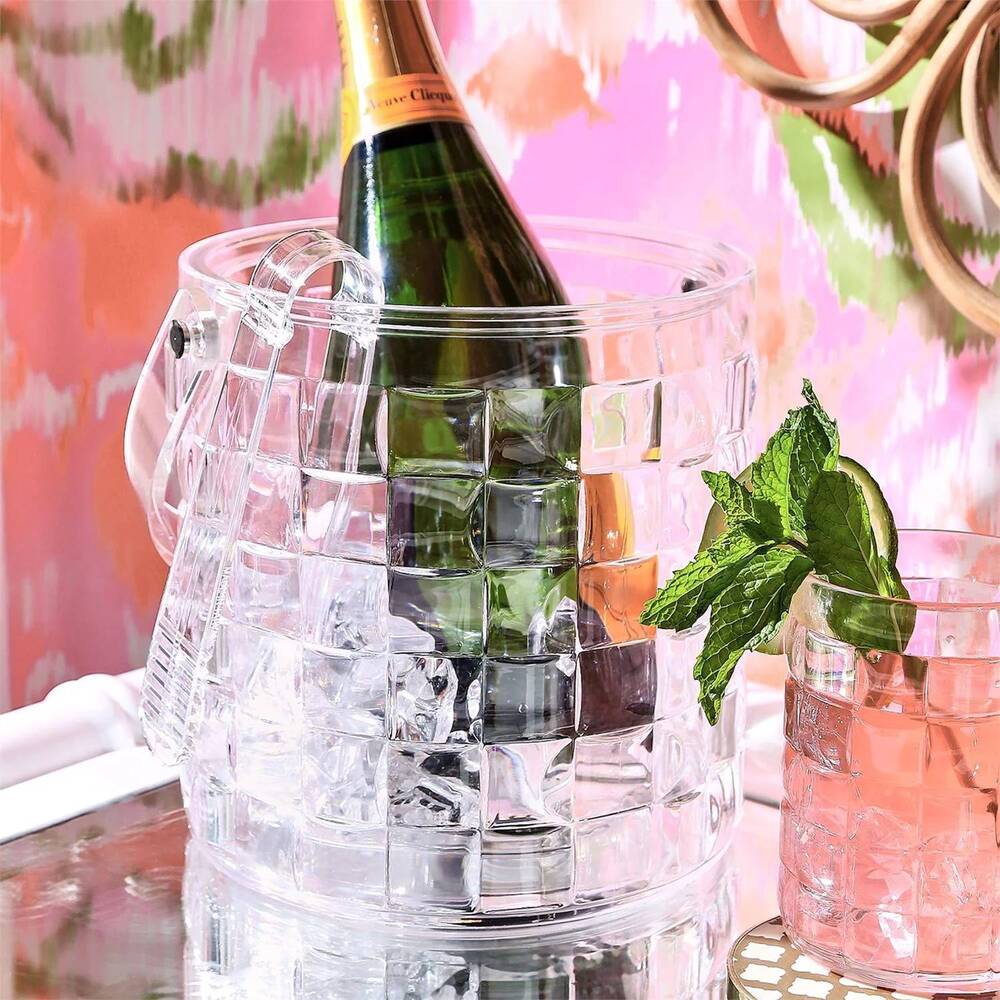 NEW TWO'S COMPANY cube acrylic ice bucket & tongs in white